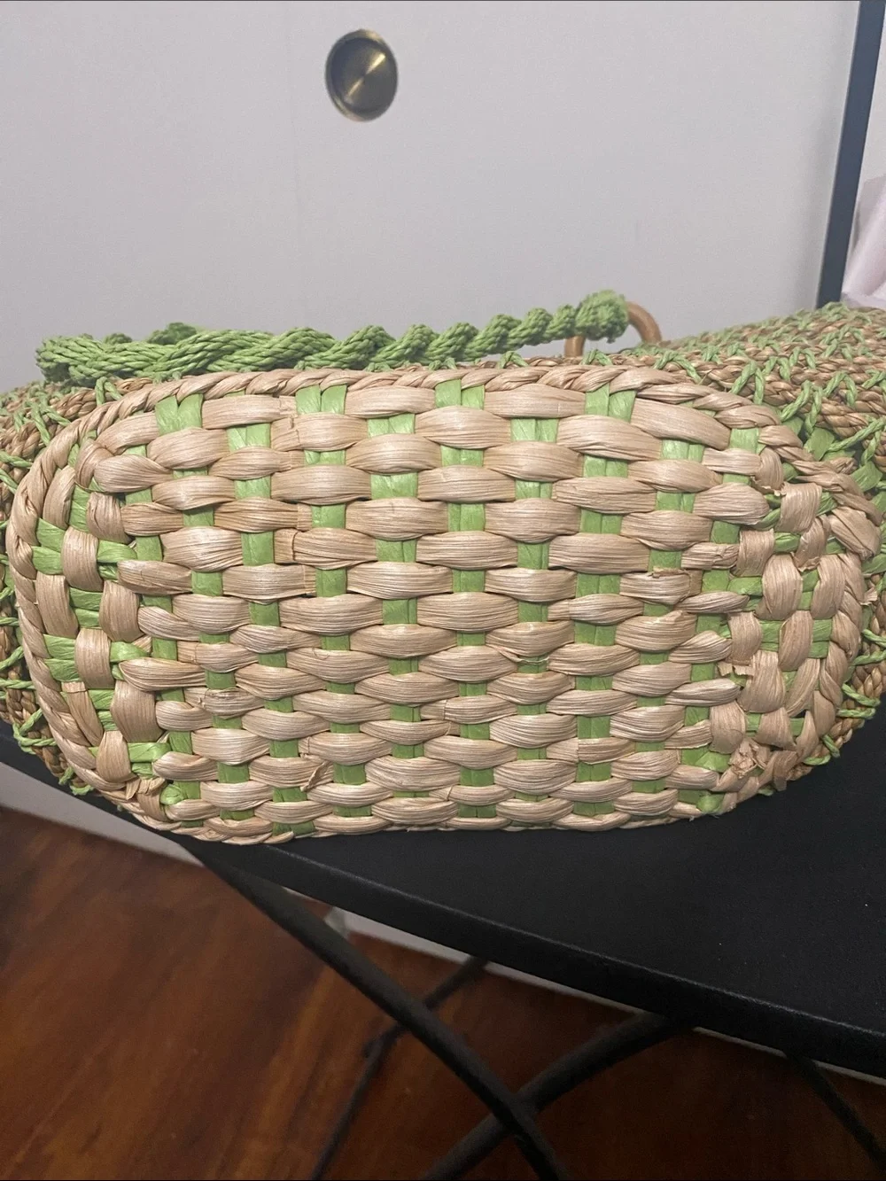 Chico’s Green Woven Straw Tote Bag with Braided Handles